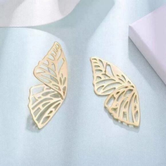 Gold Butterfly Wing Earrings - Picture 2 of 6